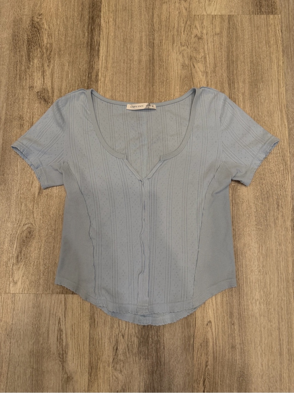 Altar’d State Medium Blue Pointelle Knit Short Sleeve Top 100% Cotton